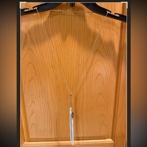 Cara New York Signed Lariat Necklace – Gold Snake Chain & Double White Tassels